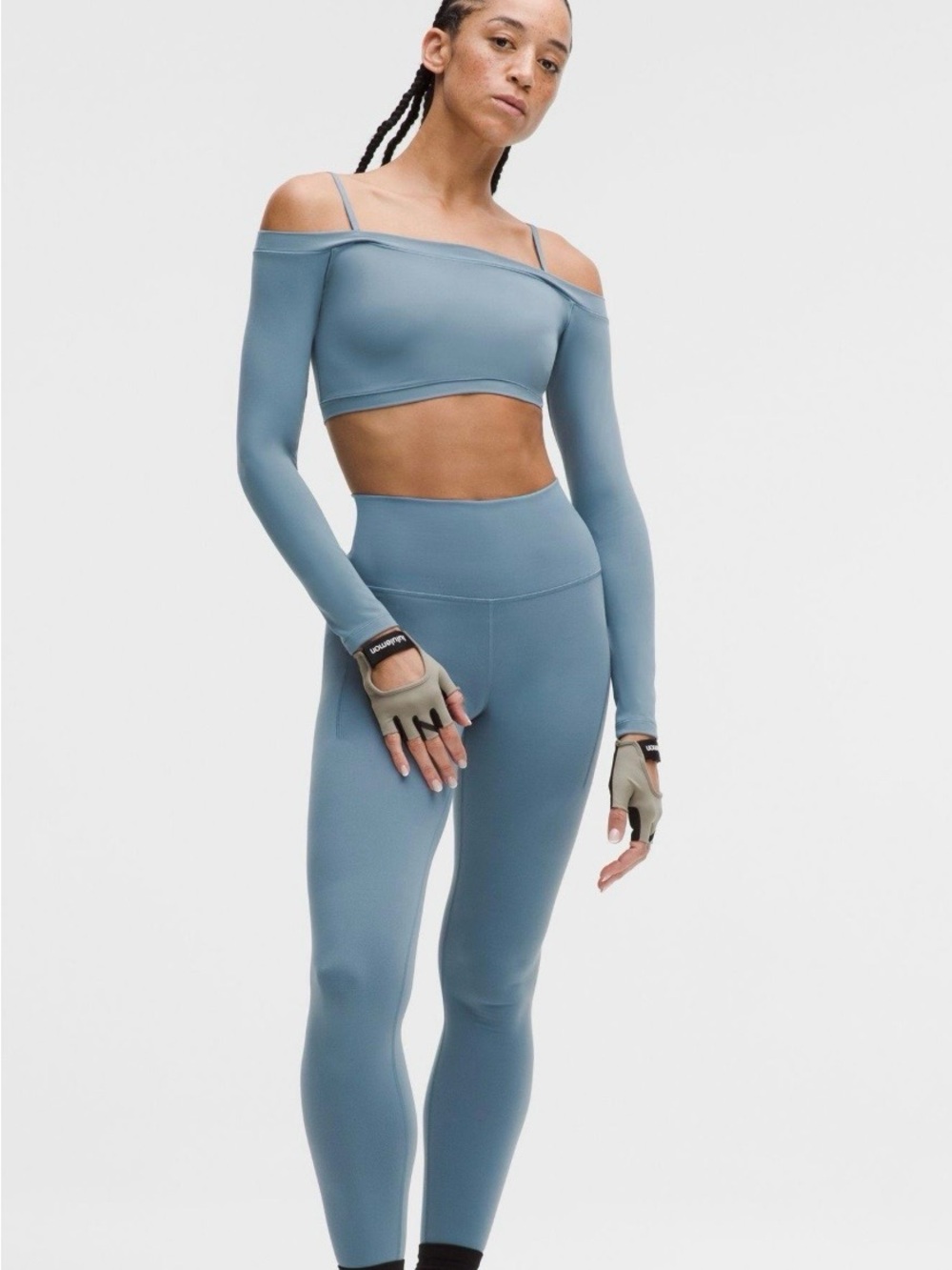 Lululemon Wunder Train Off-Shoulder Long Sleeve, Steel Blue, NWT M